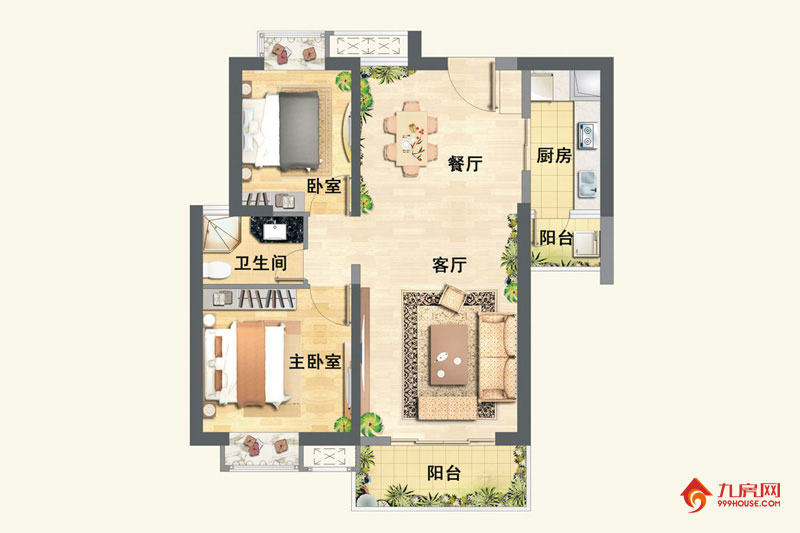 2室2厅1卫约94.00平米