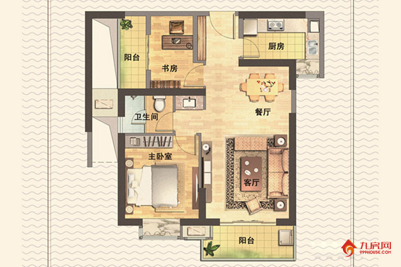 2室1厅1卫约88.00平米