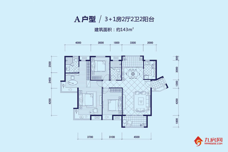 4室2厅2卫约143.00平米