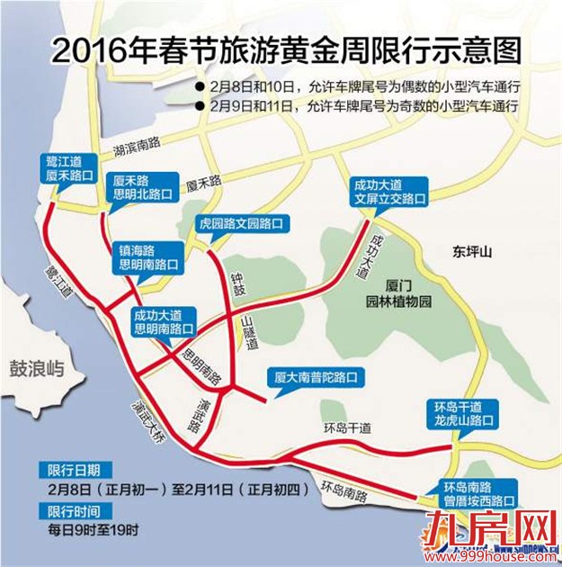 今年正月初一至初四 厦门岛内10路段单双号限行-九房网