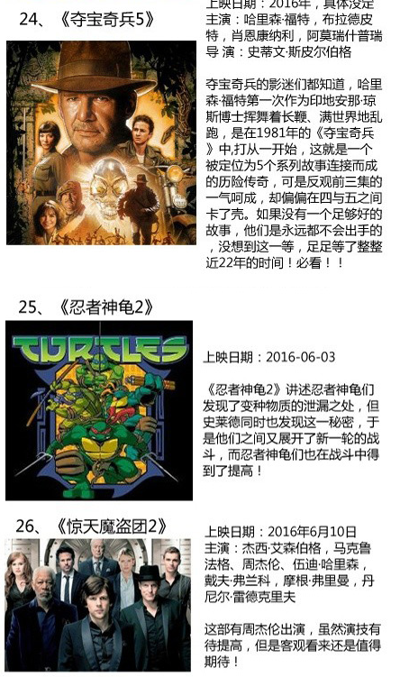 盘点2016年上映的33部电影大片 有你的菜没——九房网