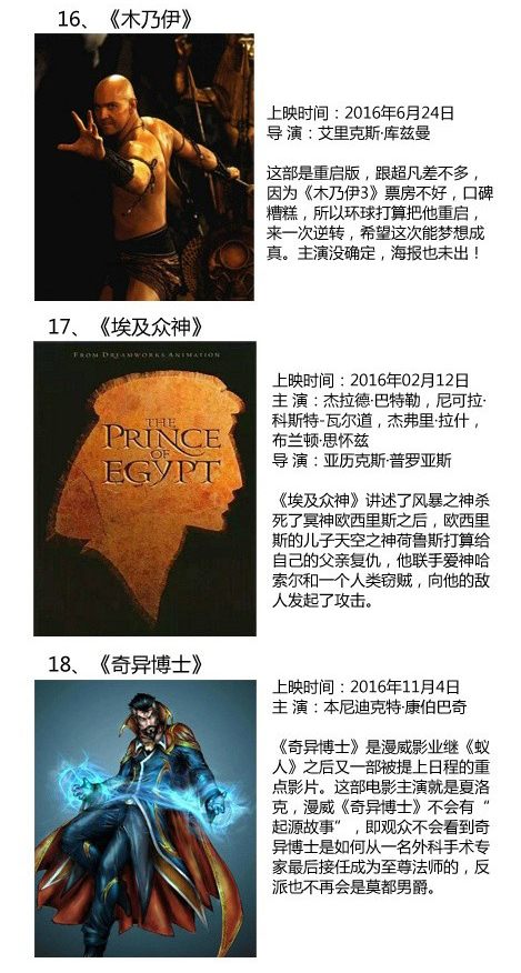 盘点2016年上映的33部电影大片 有你的菜没——九房网
