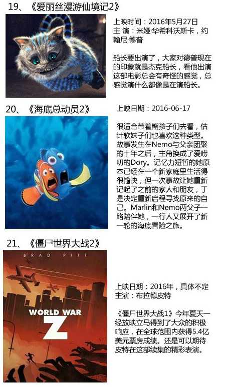 盘点2016年上映的33部电影大片 有你的菜没——九房网