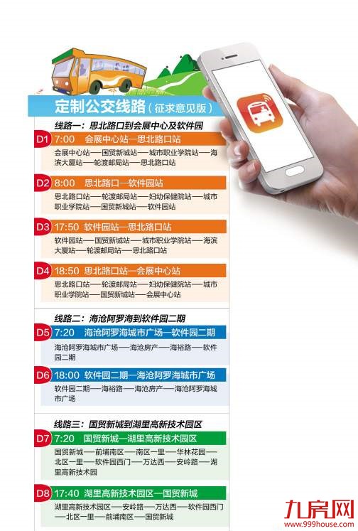 定制公交初定3条线路8个班次 每乘次5元或10元——九房网