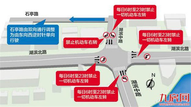 周六起湖滨北路与湖滨中路交叉口禁左 7条公交线路改线——九房网