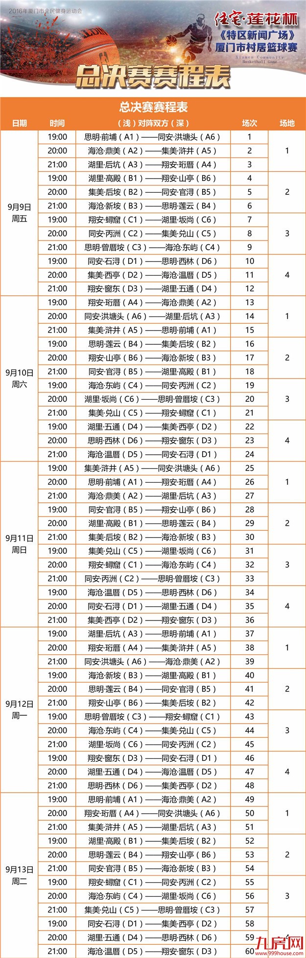9.9-9.13日赛程|住宅 · 莲花杯《特区新闻广场》村居篮球赛决赛开打！——九房网