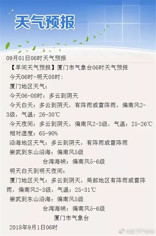 厦门“天气主题曲”要换啦，今起请改唱“阴天”!但下周将重返……——九房网