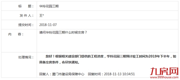 市建设局：华铃花园三期、黎安居住区竣工时间为2019年——九房网
