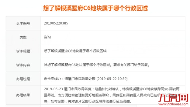 银溪墅府C6地块属于哪个行政区域? 市民政局答复——九房网