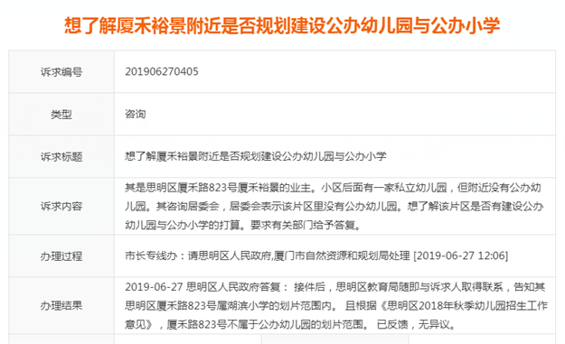 厦禾裕景小区划片湖滨小学 不属于公办幼儿园划片范围——九房网