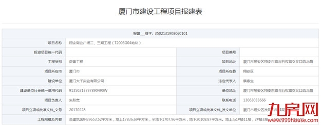 翔安商业广场二/三期(T2003G04地块)报建 总投约1.5亿——九房网
