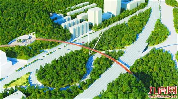 健康步道跨度最大的一座跨越式空中步行桥正在施工中 预计年底完工——九房网