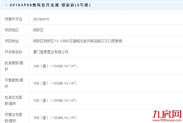 翔安龙湖新盘领出预售！最高4万+/㎡！——九房网