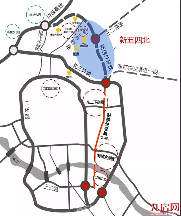 五大红盘汇聚,新五四北或成福州中央居住区?——九房网 五大红盘汇聚,新五四北或成福州中央居住区?——九房网