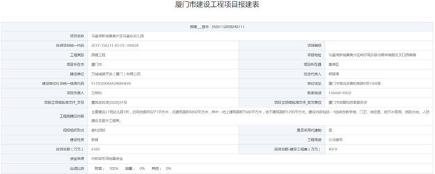 马銮湾新城集美片区马銮东幼儿园报建 建21班投4769万——九房网